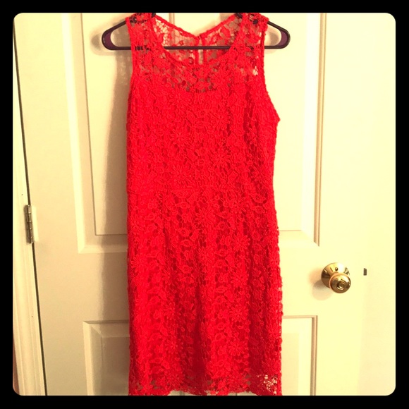 Red Lace Midi Dress - Picture 1 of 4